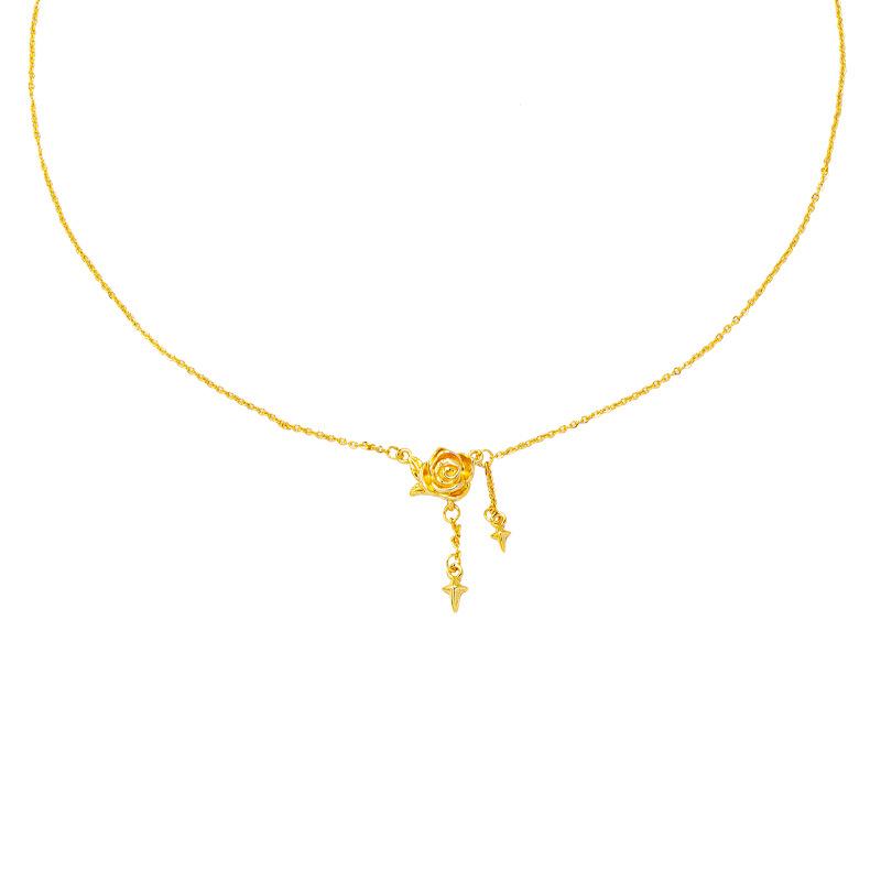 Minimalist Rose Tassel Clavicle Chain: Elegant, Non-Fading Vietnam Gold Necklace for Women