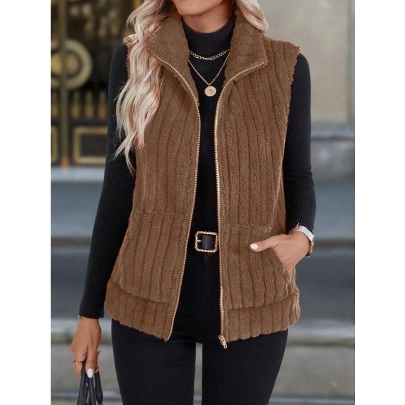 Women S Casual Turn Down Collar Zip Up Vest