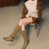 Cowhide Actress Suede Pastoral Boots Women's Boots Long Boots Pleated Pile Knight Boots