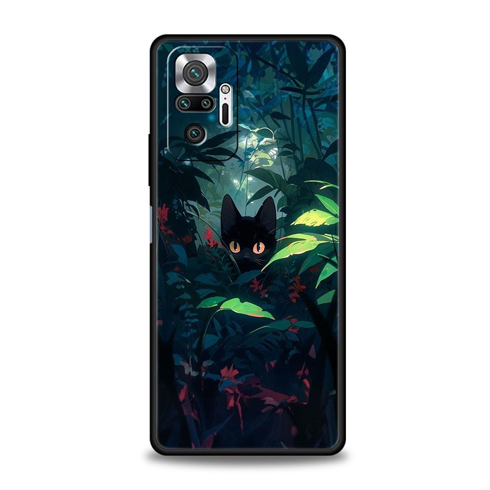 Handyhülle für Xiaomi Redmi Note 14 13 12 5G 11 10 Pro Plus 4G 9S 9 14C 13C 12C 10C 9C 9A Hülle Künstlerische Schwarze Katze Sternenklare Nacht