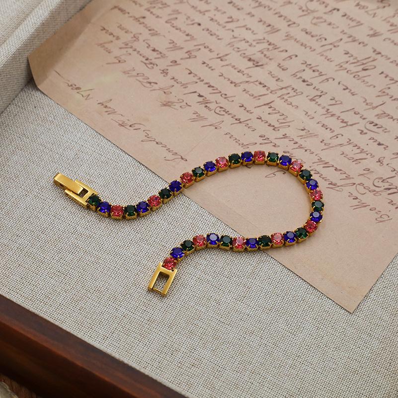 Jewelry, Jewelry Buckle, Colored Zircon, Contrasting Color Design, Jewelry, Light Luxury Diamond-Encrusted, Simple Titanium Steel Bracelet.