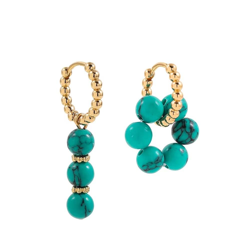 Bohemian Style Natural Stone Beads Irregular Pendant Earrings for Women Stainless Steel Hoops Earring Charm Summer Jewelry