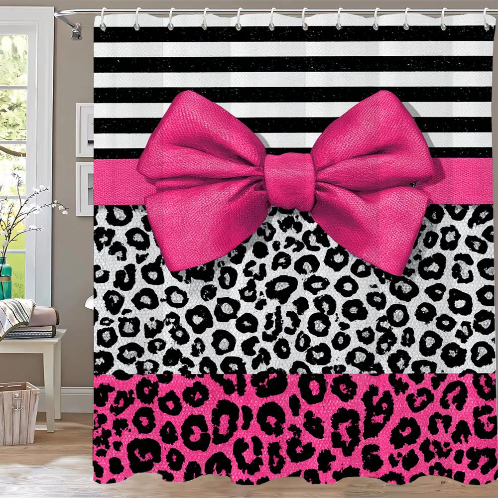 Modern Love Pink Bow Printed Shower Curtain Partition Privacy Hanging Home Decoration Curtain With Hooks Machine Washable
