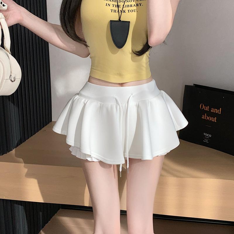 Ballet Style Gray Drawstring Skirt Spice Girl Thin a Word Elastic Waist Fluffy Versatile Skirt