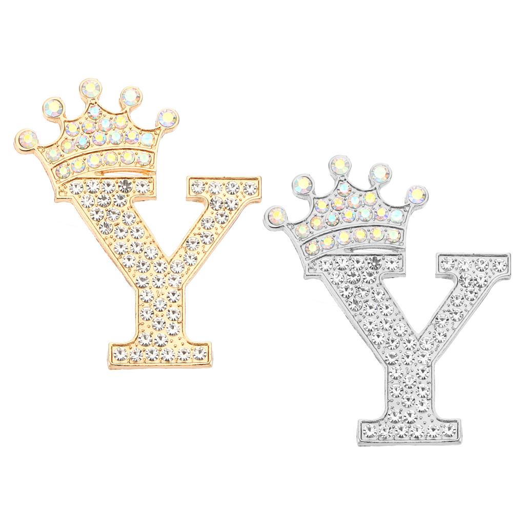 2pcs Letter Brooch Pins Crown Initial Rhinestone Alphabet A-W Letter Lapel Badges Pin for Women Suits Dress Coat Clothes Craft