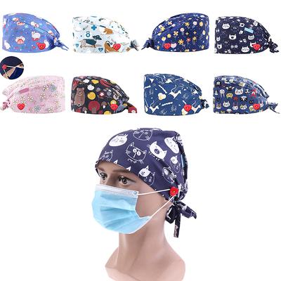KESYOO Women Scrub Caps Men Adjustable Scrub Hats Sweat Absorption Doctor Nurse Hat Print Dental Working Cap
