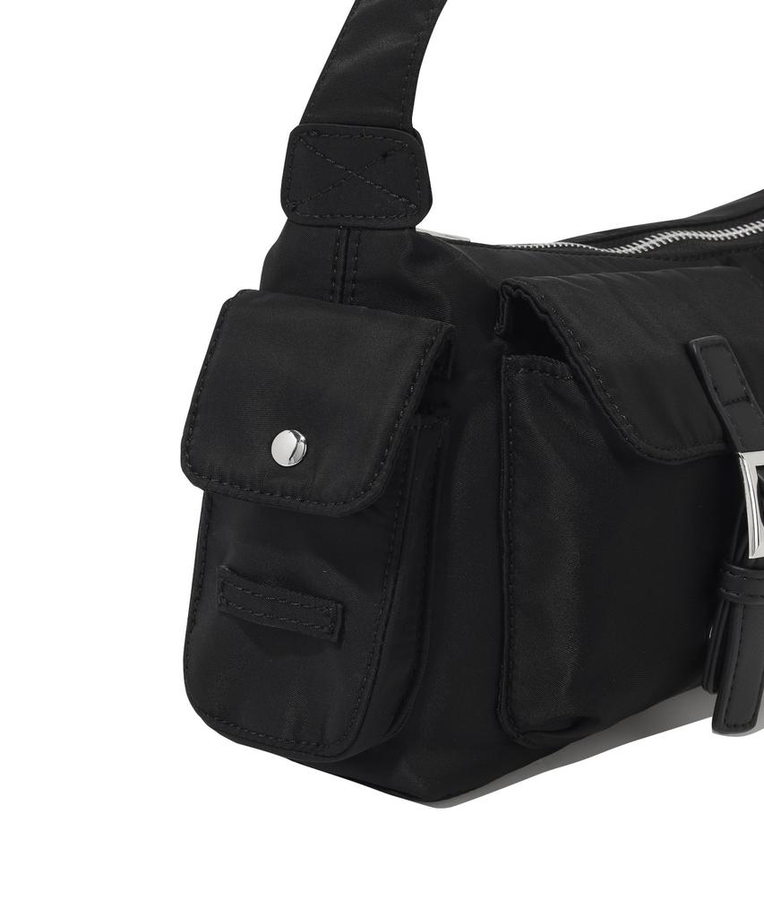 Covernat Woman Clover Heart Glossy Two-Pocket Shoulder Bag Black
