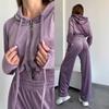 Conjuntos femininos outono e inverno moletom curto com capuz e calça athleisure conjunto de duas peças