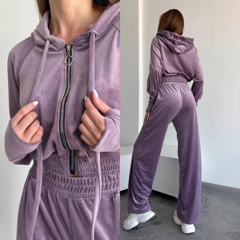 Conjuntos femininos outono e inverno moletom curto com capuz e calça athleisure conjunto de duas peças