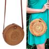 Handwoven Round Rattan Bag Tropical Beach   Woven Shoulder Rattan Bag with Leather Strap 20cm Diameter