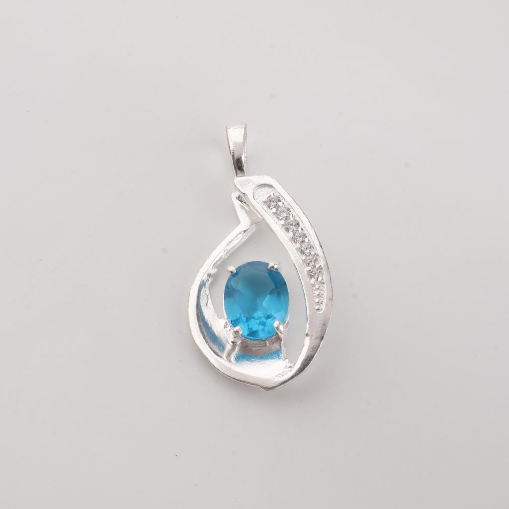 Swiss Blue Topaz Gemstone 925 Sterling Silver Women Jewelry Designer Zircon Pendant 1.4" For Birthday Gift CZP-16-12