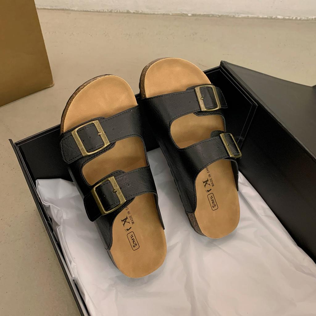 Zhongjia silver thick-bottomed Boken slippers 2025 new summer retro flat-bottomed bag head with slippers for women's fashion