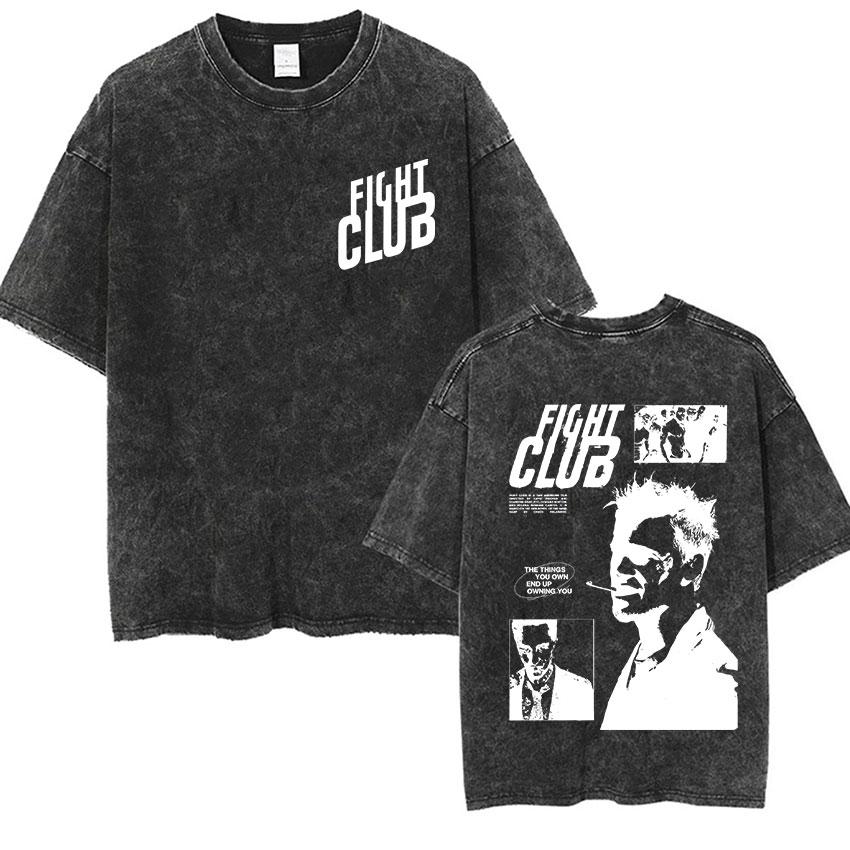 Vintage Washed Tyler Durden Fight Club Graphic T Shirt Mens High Quality Oversized Cotton Tshirts Yk Gothic Clothing Tshirt