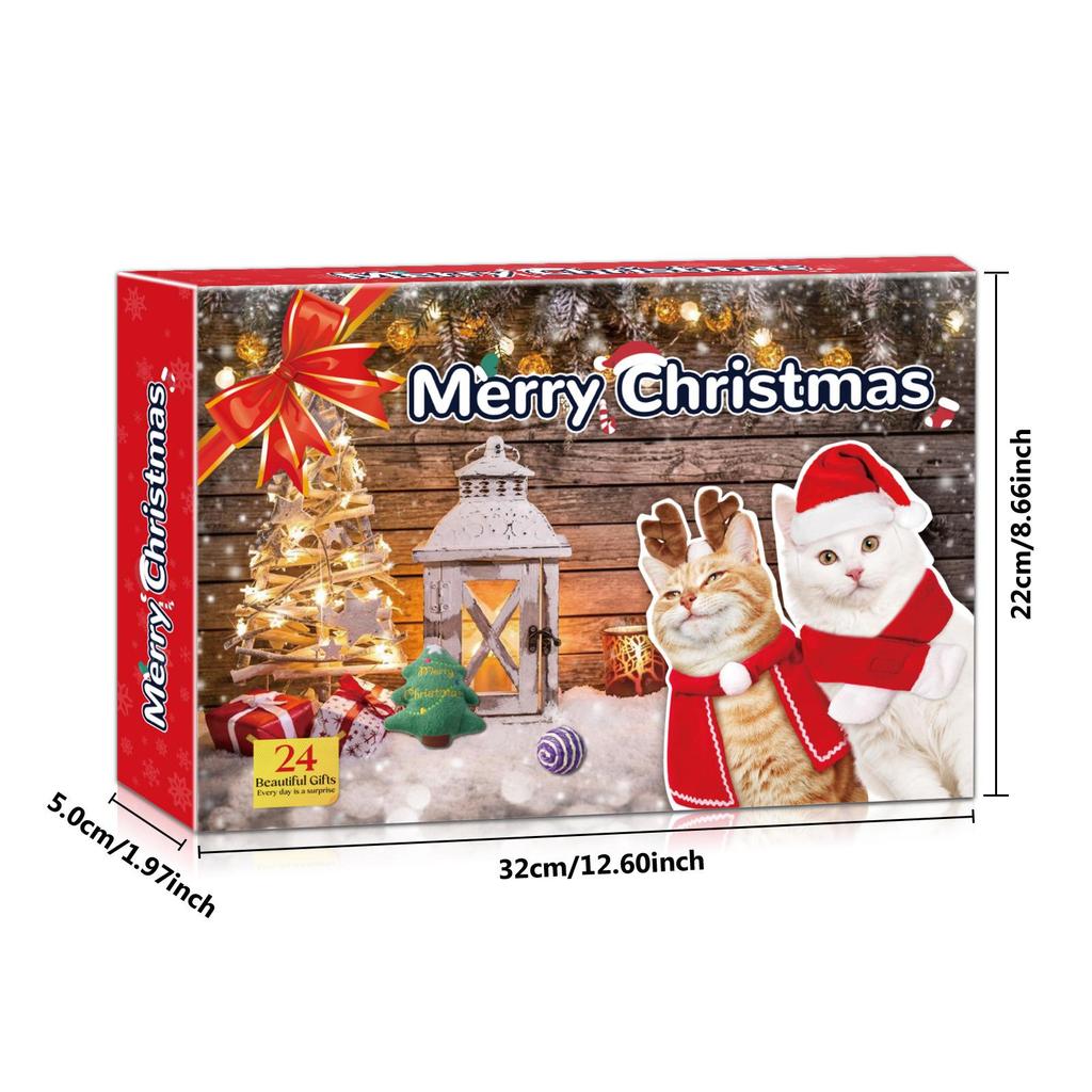 Cat Advent Calendar 2024 Christmas Blind Box, 24 Days Countdown Surprise Cat Toy Gift Set, Interactive Pet Toys for Kitten Holiday Present