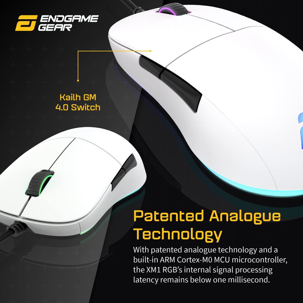 ENDGAME GEAR XM1 RGB Gaming PMW3389 RGB 5 60M White Mouse, Sensor, Lighting, 50-16,000CPI, Buttons, Switches, (EGG-XM1RGB-WHT)