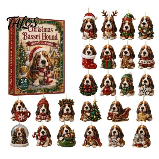 Pet Themed Holiday Party Supplies 24 Day Dog Advent Calendar, Cute 2D Flat Chihuahua Hanging Ornaments, Calendar Different Acrylic Pendants