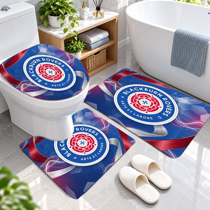 3Pcs Flannel Toilet Mat Set Blackburn Rovers Football Bathroom Rug Bath Carpet Non Slip Home Decor