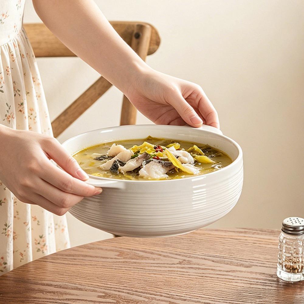 Japanese-style Ceramic Binaural Soup Bowl Heat-resistant Soup Basin Instant Noodle Bowl  Kitchen