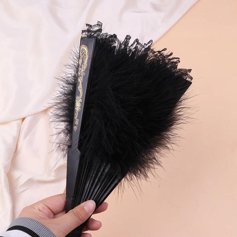 Lolita Feather Folding Fan Sweet Fairy Girl Dark Gothic Court Dance Hand Fan Pendant Photography Props Wedding Party Decor