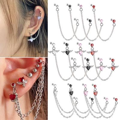 1PC Surgical Steel CZ Gem Ear Tragus Cartilage Piercing Zircon Dangle Chain Earring Conch Ear Stud Helix Piercing Body 