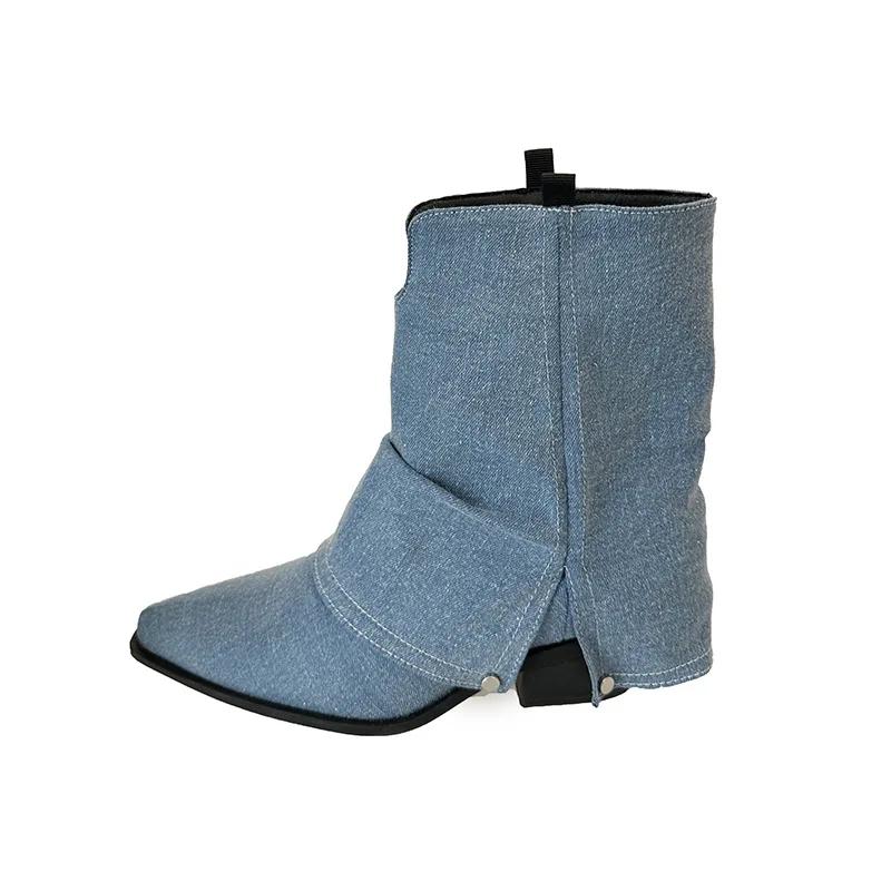 Fashion 2025 New Women's Brown Western Cowboy Boots Sharp Pointed Toe Chunky Heel Ankle Booties for Autumn Winter Fashion Street Style