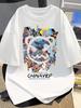 Unisex Cute Cat Playing Guitar Print T Shirt MUSIC IS MY LIFE Letter Graphic Tees Oversized O Neck Short Sleeve Top Streetw