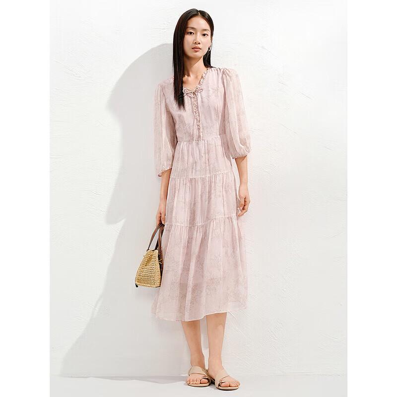 

JUZI ANNACAU Women s Ruffled Floral Print Silk Dress M