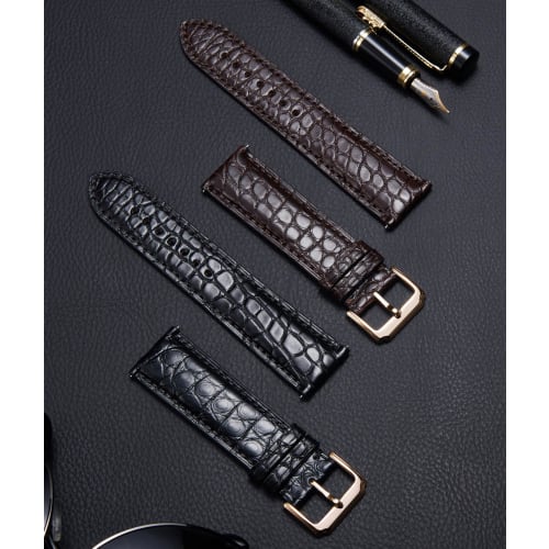 BINLUN Genuine Leather Watch Band with Crocodile Pattern, Quick Release, Replacement Strap for Men and Women, 18mm, 19mm, 20mm, 21mm, 22mm, Breathable