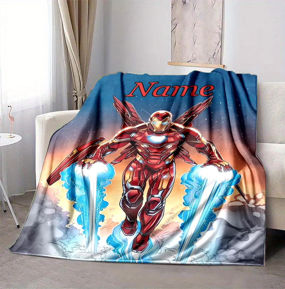 Custom Name Iron Man Flight Flannel Blanket Throw Blanket Soft Warm Sofa Bed Decor Unique Gift