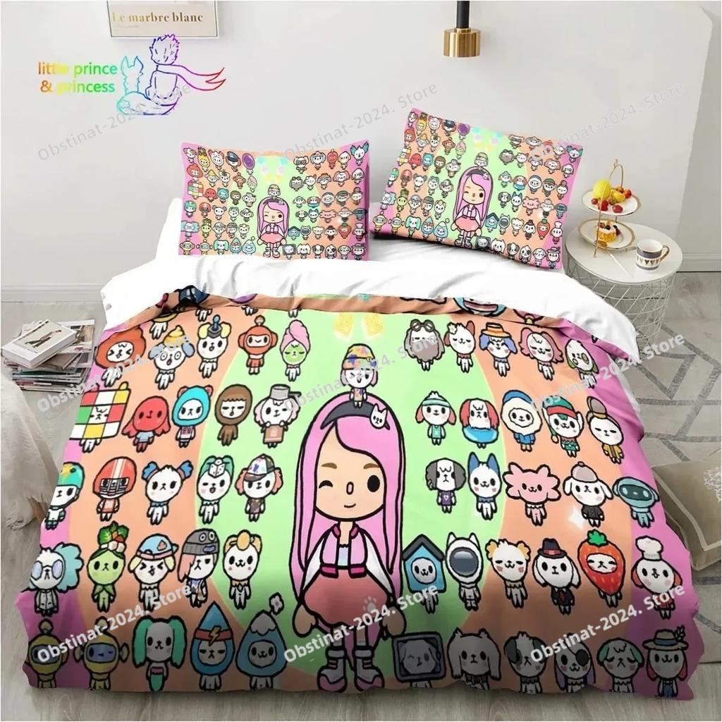 T-Toca Box Life World Cartoon Bedding Set Single Twin Full Queen King Size Bed Set Adult Kid Bedroom Bedding Gift