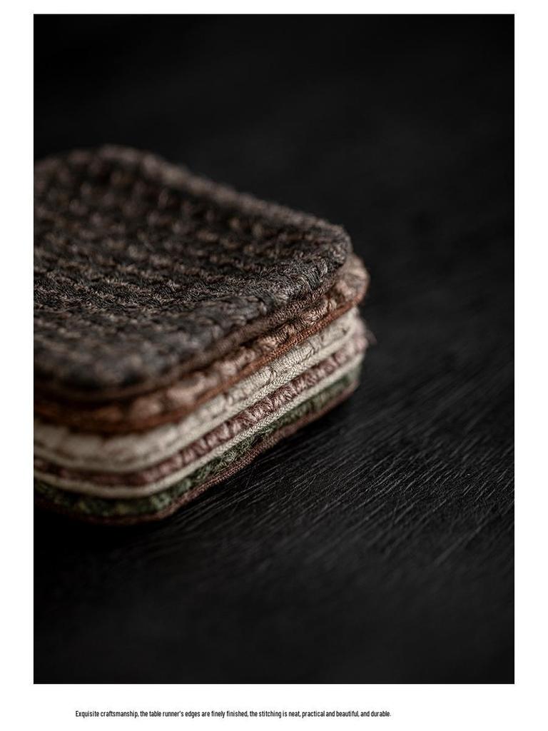 Two-Color Jacquard Tea Mat - Handmade Plant-Dyed Coaster, Retro Style Fabric Tea Coaster