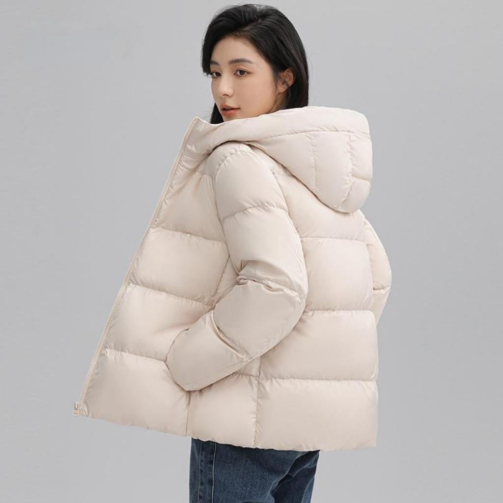 Jaqueta feminina de penas outono e inverno nova com capuz all-match estilo coreano jaqueta slim