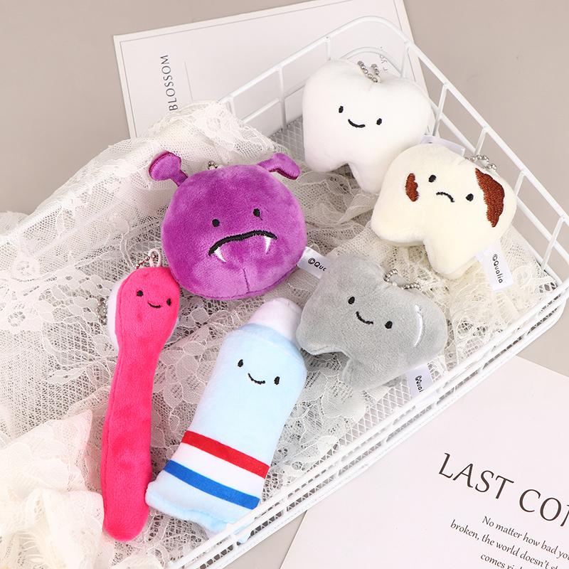 Cute Fun Plush Doll Toy Cartoon Stuffed Tooth Toothpaste Toothbrush Dolls Keychain Bag Pendant For Kids Gifts