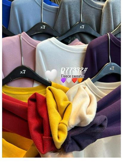 Da7 Women's Loose Fit Crew Neck Fleece Sweatshirt - Korean Style, Plus Size, Casual Winter Wear