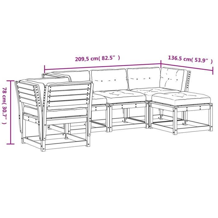 VidaXL Salon de Jardin avec Coussins 5 pcs, Canapés de Patio, Ensemble de Meubles, Mobilier de Terrasse Extérieur, Bois 3216923