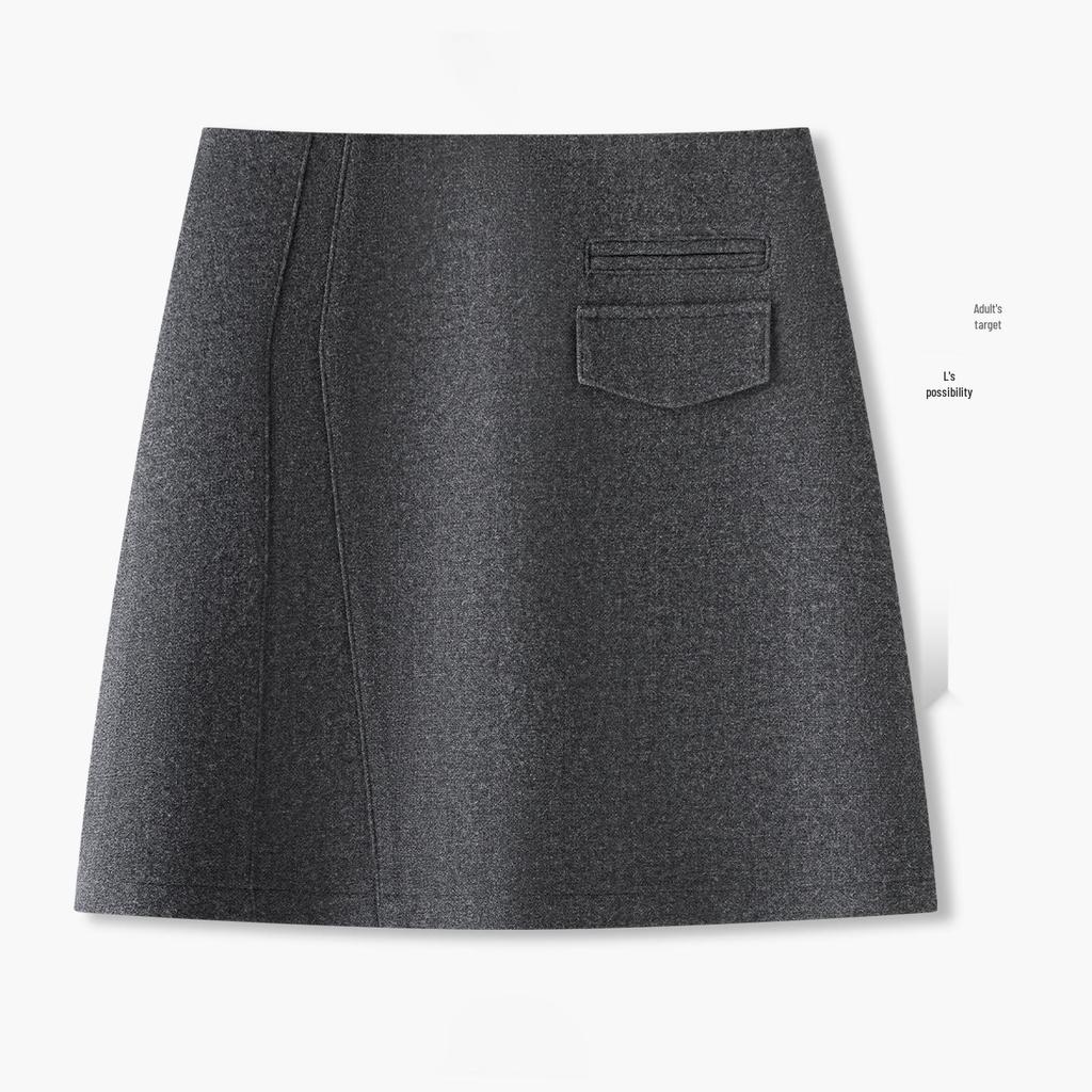 2025 Women's Grey Woolen High Waist A-line Short Skirt - Stylish, Slimming, and Perfect for Autumn/Winter
