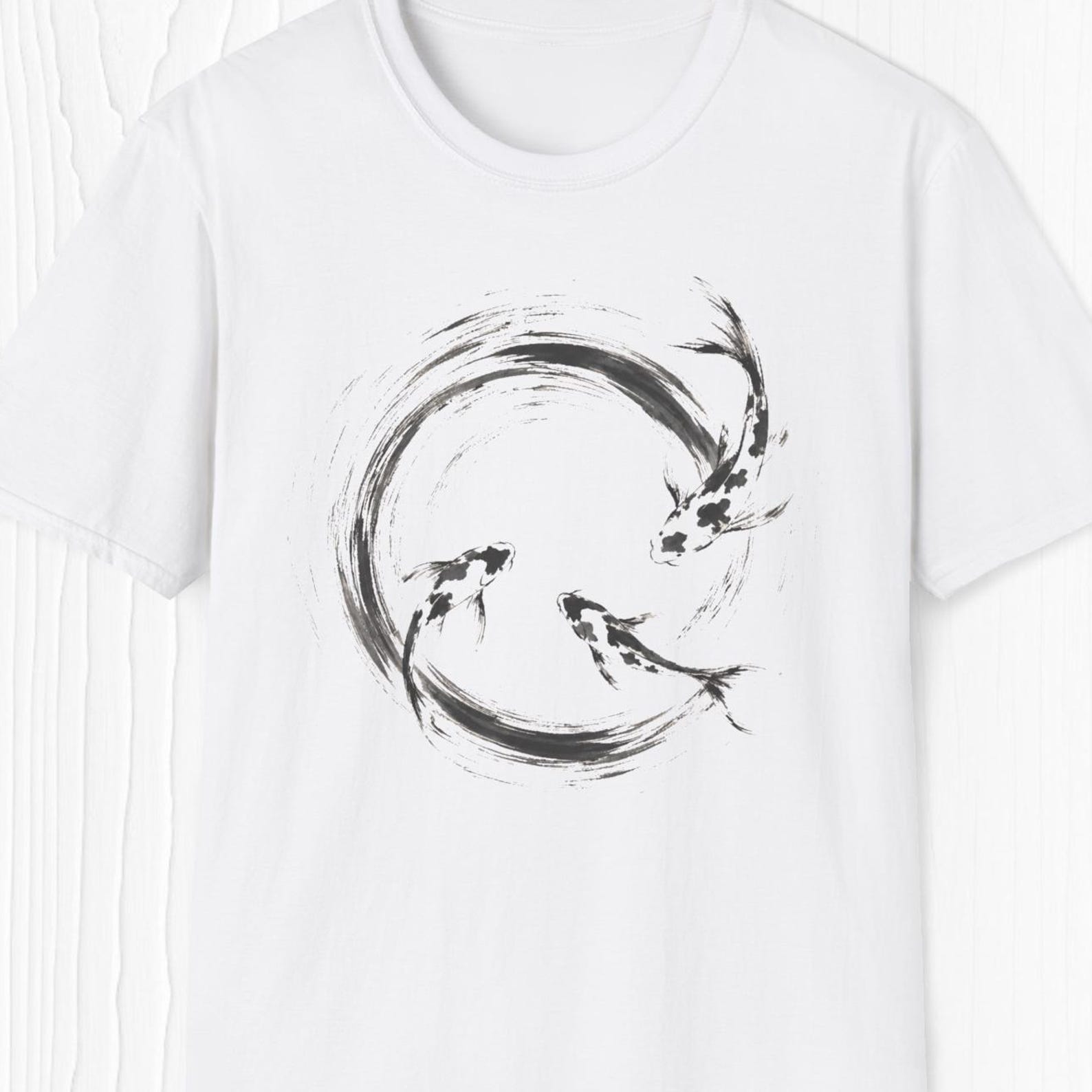 Koi Fish Shirt, Japanese Ink Fish Tee, Minimal Zen Shirt, Black Brushstroke Koi Tee, Asian Style Fish Shirt 3XL
