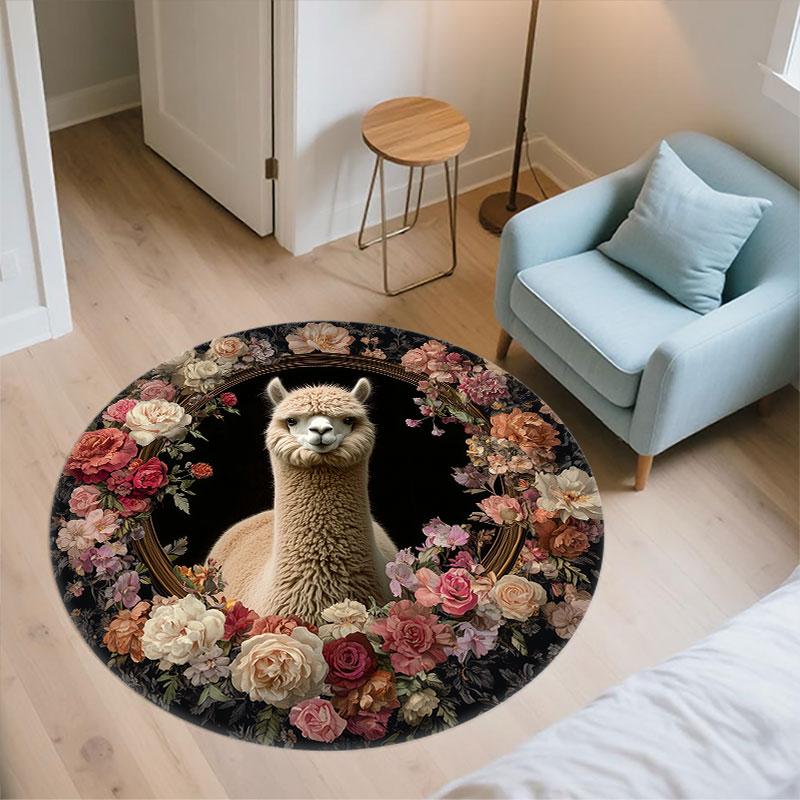 Pigs, Foxes, Rabbits & Llamas pattern round rug,Carpet Rug for Living Room Bedroom Playroom ,Non-slip Floor Mat,Holiday Gifts and Birthday Gifts.
