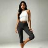Women High Waist Capri Yoga Pants Without Pockets Stretchy Athletic Cropped Leggings for Workout Fitness Exercise