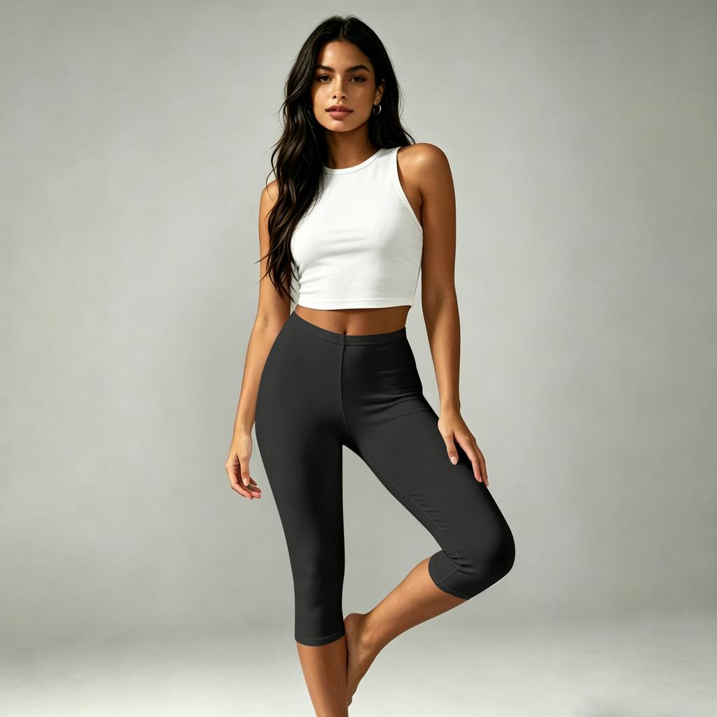 Women High Waist Capri Yoga Pants Without Pockets Stretchy Athletic Cropped Leggings for Workout Fitness Exercise