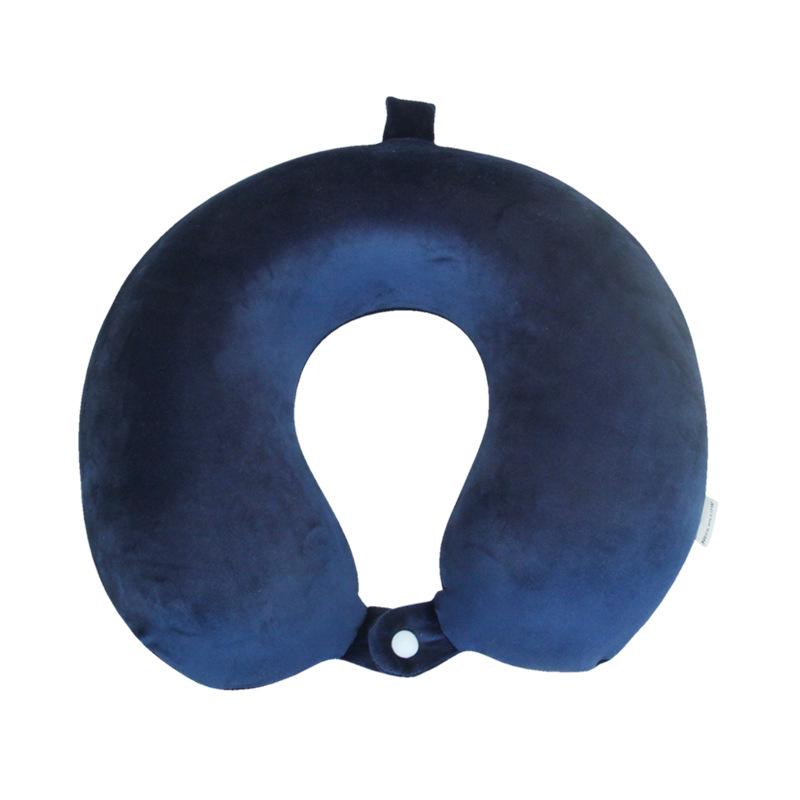 U-Shaped Travel Neck Pillow with Embroidered Logo - Solid Color Memory Foam Design