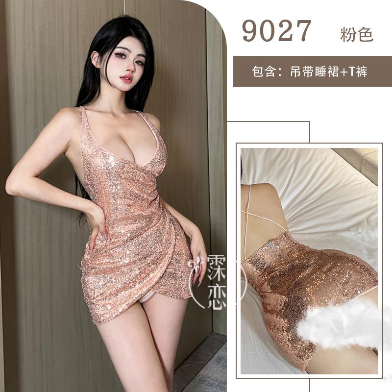 Sex Underwear Sexy Deep V Sequins Royal Sister Pure Desire Suspender Skirt Breast Free Evening Dress Nightclub Suit
