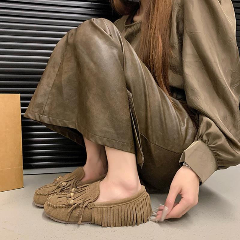 Fashion Soft Soled Retro Women Shoes Spring New Round Flat Shoe Fashion Womens Tassel Bean Shoes Casual Women Sports Shoe Zapatosbaratos