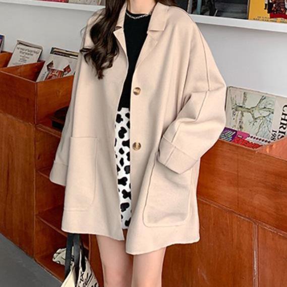 

Autumn Winter 2020 Loose Mid-Length Long Sleeve Woolen Coat for Women L up to 115 lbs абрикосовий