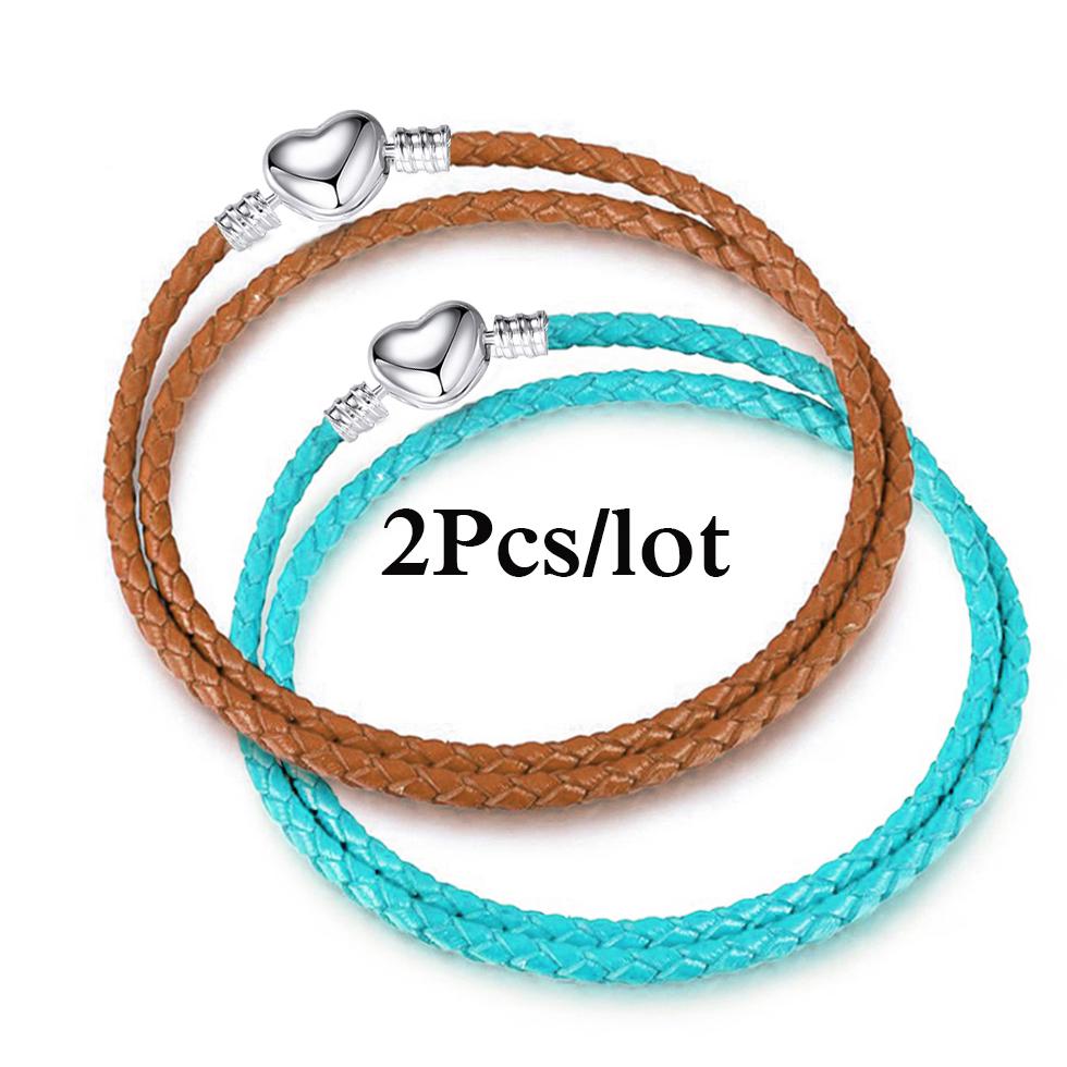 2Pcs/Lot Vintage Jewelry Leather Chain Bracelets Fit DIY Handmade Beads Charms Bracelet Couples Pulsera Jewelry For Women Men