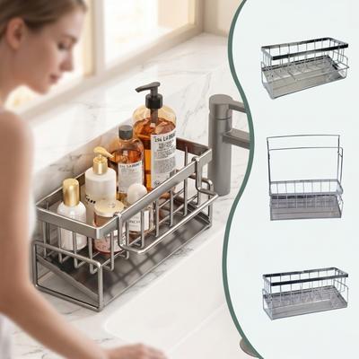 Stainless Steel Metal Sponge Holder Multi-Functional Rust-Proof Sink Shelf Space-Saving Automatic Drainage Sink Organizer