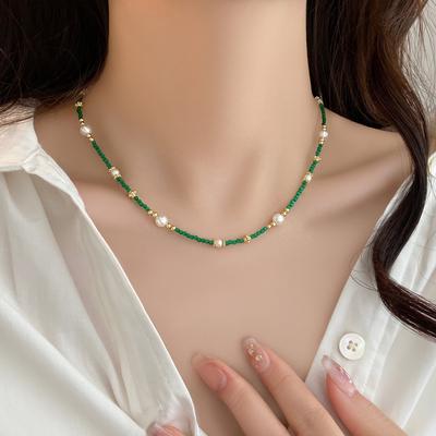 Irregular Opal Pearl Beaded Necklace Fashion Niche Collarbone Chain Light Luxury Temperament Jewelry Women's High Sense