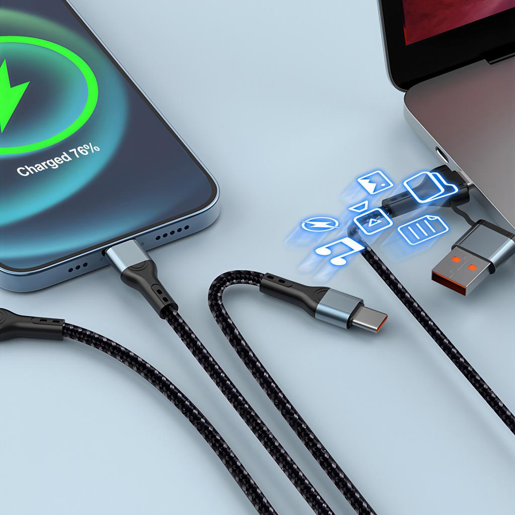 3 In 2 Fast Charging Cord for Iphone Samsung Huawei Micro Usb Type C Charger Cable 1.2M Multi Usb Port Multiple Usb Charging Cor