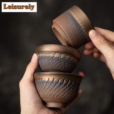 Retro zlacený železný glazovaný keramický čajový hrnek ručně vyrobený skákací nůž vzor mistrovský pohár ochutnávková čajová miska pár hrnek na kávu meditační hrnek