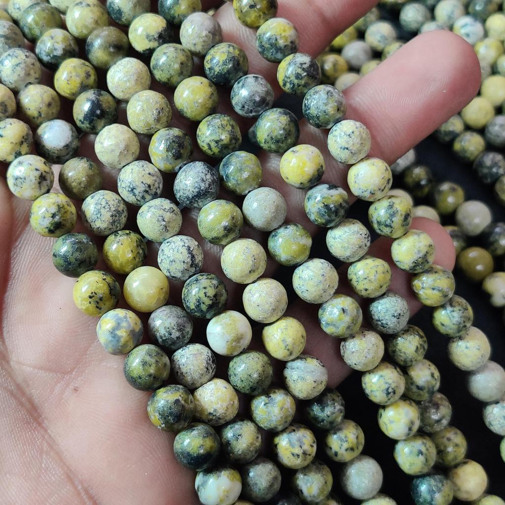 Smooth Round Yellow Serpentine Beads, Loose Beads, Full Strand 14-15 Inch Beads, Gemstone Beads for Jewelry Making, 6mm 8mm 10mm Size Beads.
